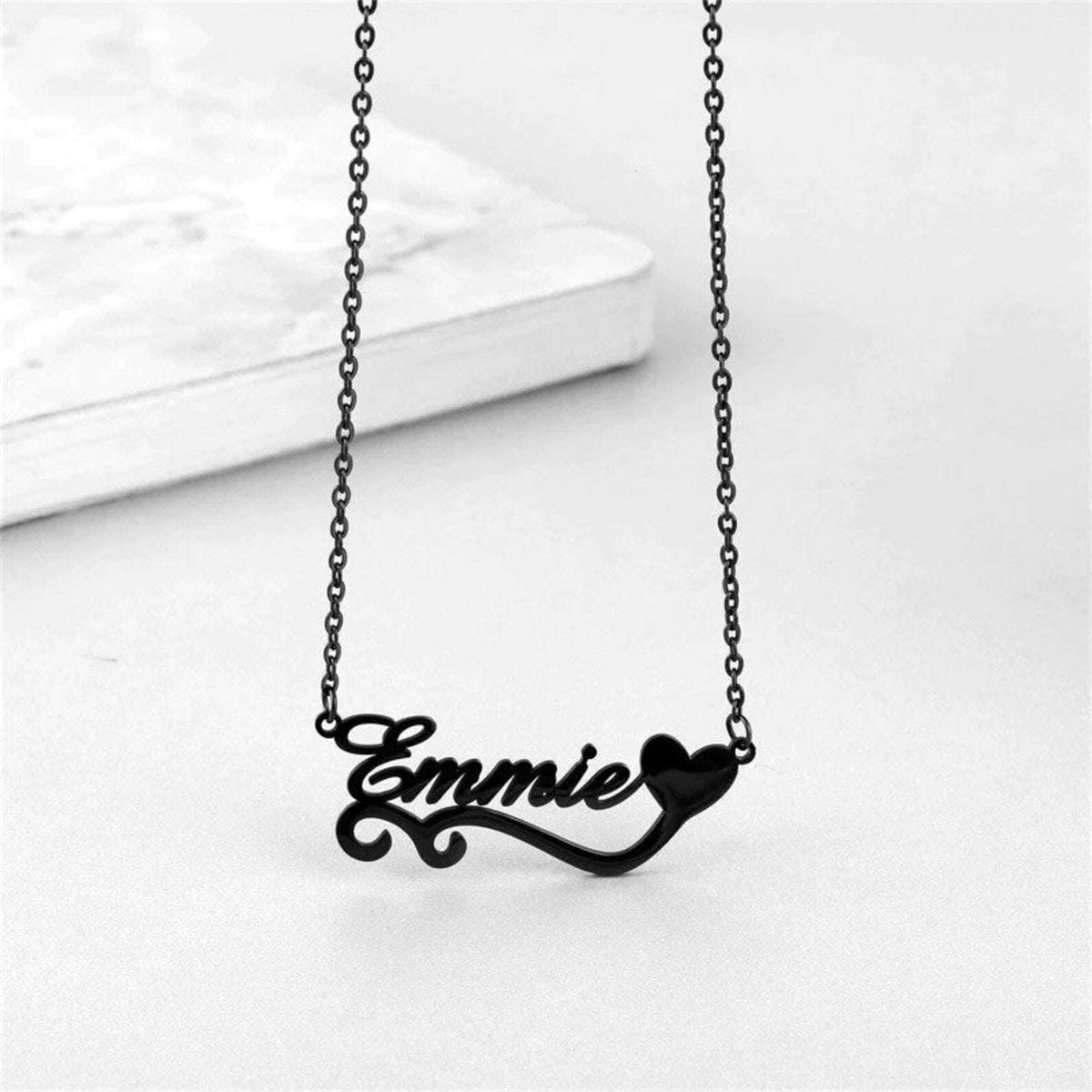 Custom Black Pendant with Heart – Personalized Necklace Gift