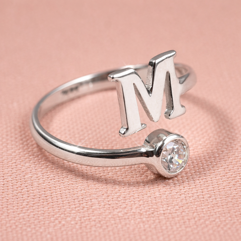 Single Letter Ring with Diamond - Elegant Personalization