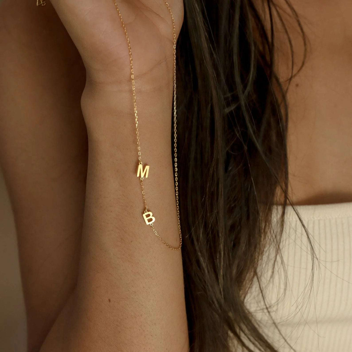 Sideways Necklace Double Letter Pendant – Personalized Initial Jewelry