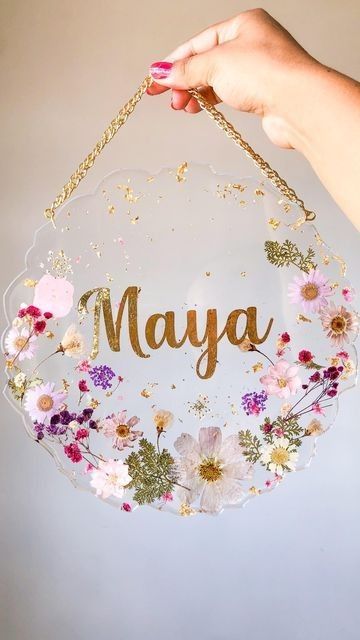 Custom Resin Charm Name Frame – Personalized Keepsake with Flowers