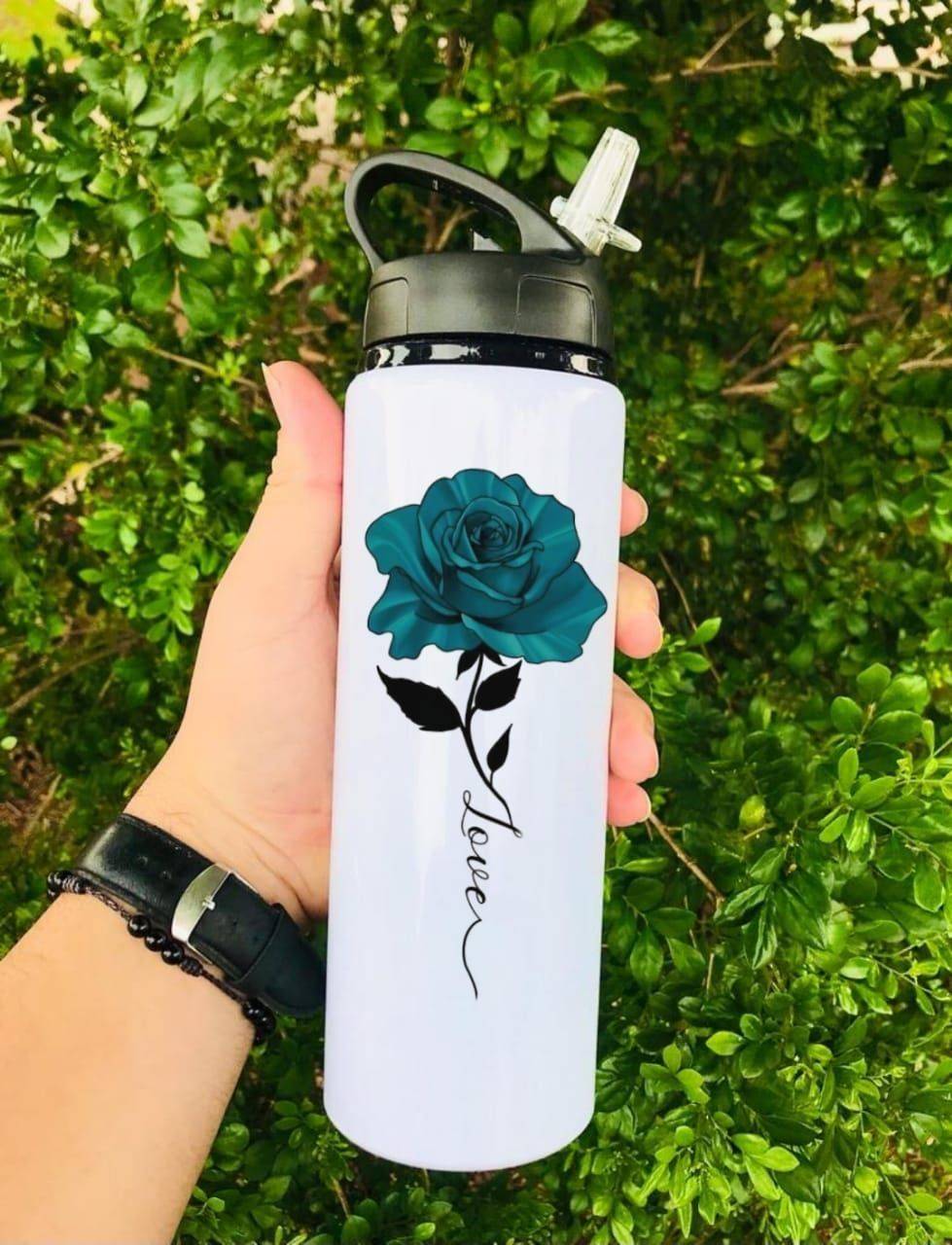 Customizable 650 ml Sipper Bottle – White Stainless Steel with Black Flip-Top, Personalize Your Own