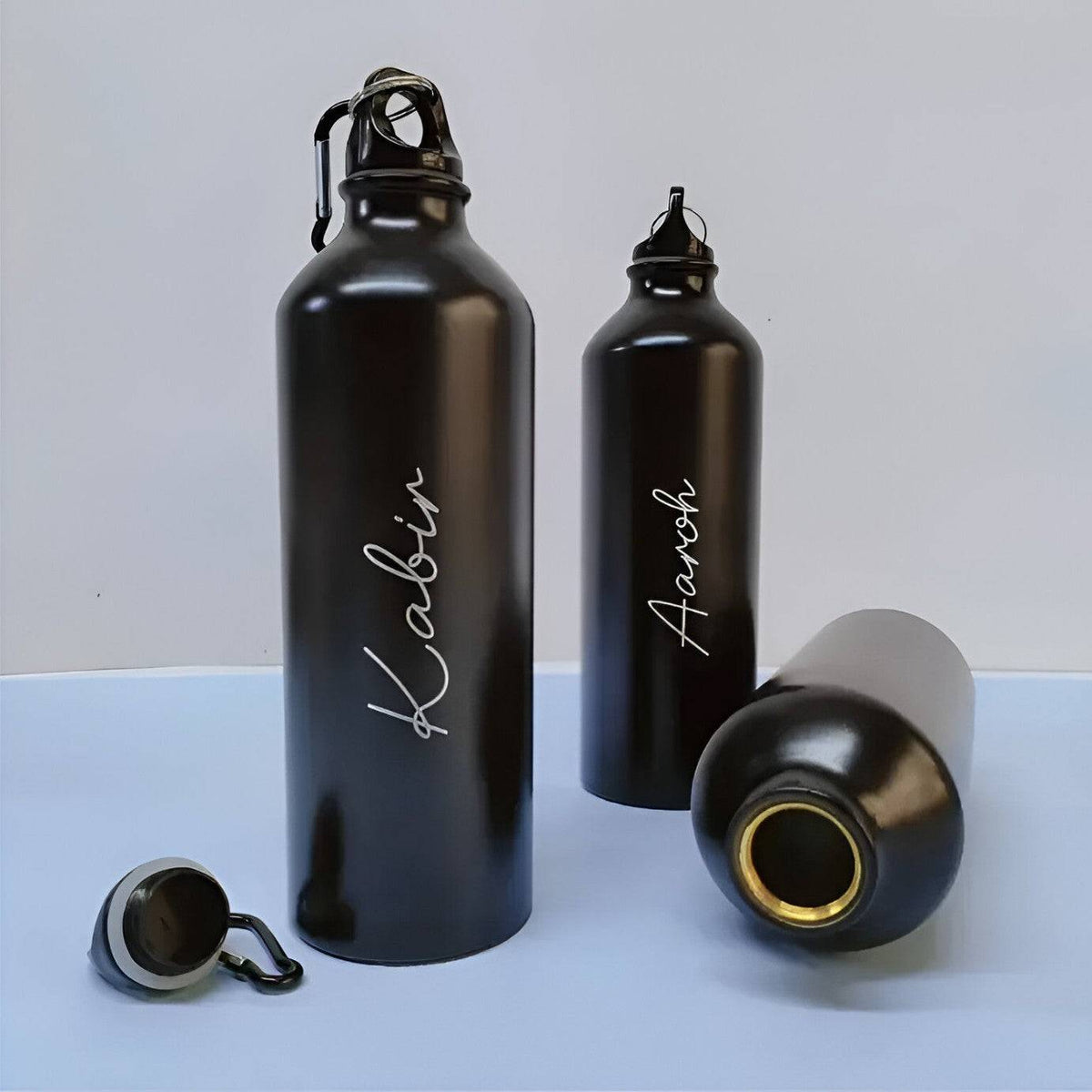 Customizable 750ml Black Sipper Bottle - Personalized Stainless Steel with White Print