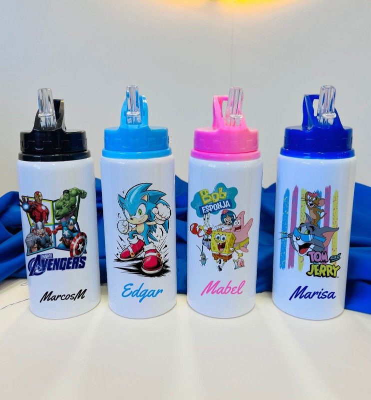 Customizable 650 ml Sipper Bottle – White Stainless Steel with Black Flip-Top, Personalize Your Own