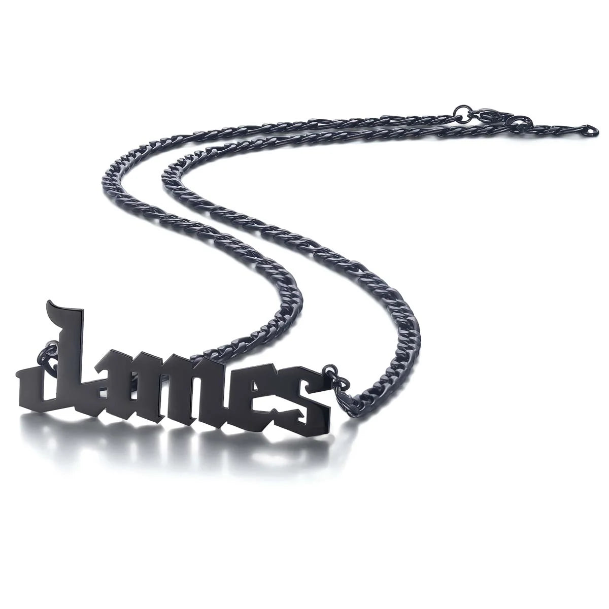 Custom Black Pendant with Old English Font Engraving – Personalized Jewelry