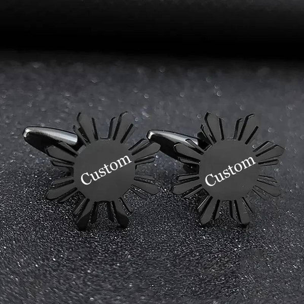 Custom Black Floral Cufflink - Engraved Sunflower Design for Personal Touch - KraftedKey