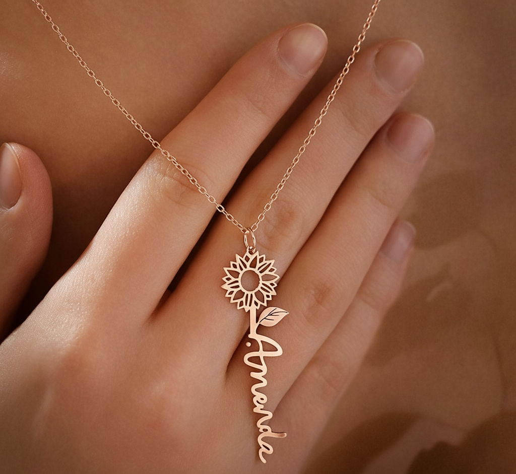 Personalized Sunflower Name Pendant for a Unique Touch