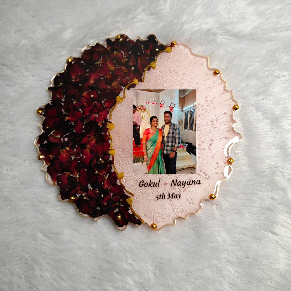 Custom Resin Photo Frame with Real Rose Petals – Personalized Keepsake Gift