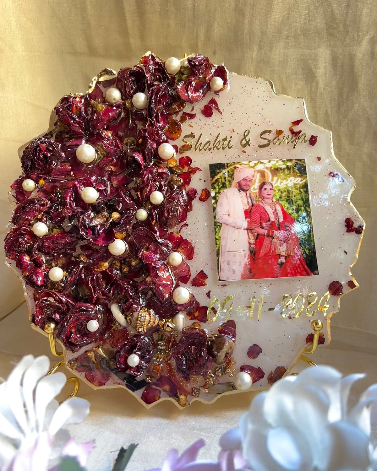 Custom Resin Photo Frame with Real Rose Petals – Personalized Keepsake Gift