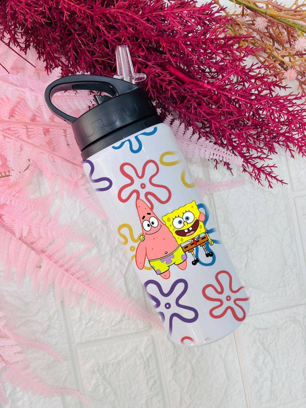 Customizable 650 ml Sipper Bottle – White Stainless Steel with Black Flip-Top, Personalize Your Own - KraftedKey