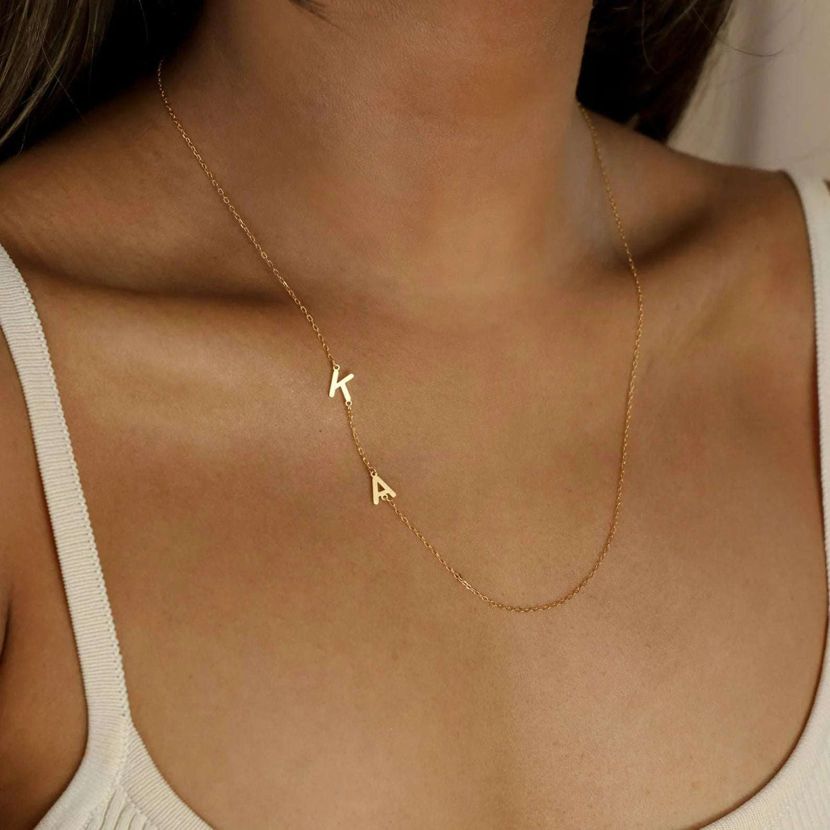 Sideways Necklace Double Letter Pendant – Personalized Initial Jewelry