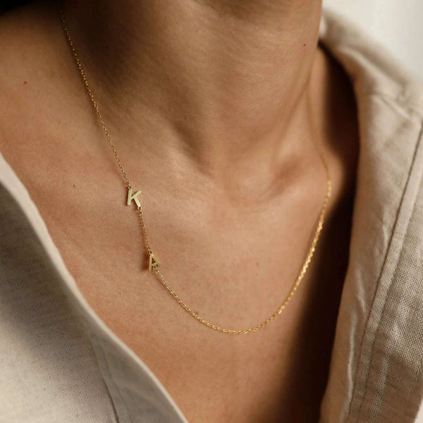 Sideways Necklace Double Letter Pendant – Personalized Initial Jewelry - KraftedKey