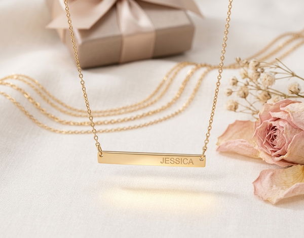 Skinny Bar Necklace - Long Bar Monogram Necklace