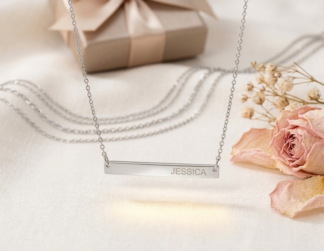 Skinny Bar Necklace - Long Bar Monogram Necklace | Personalized Jewelry