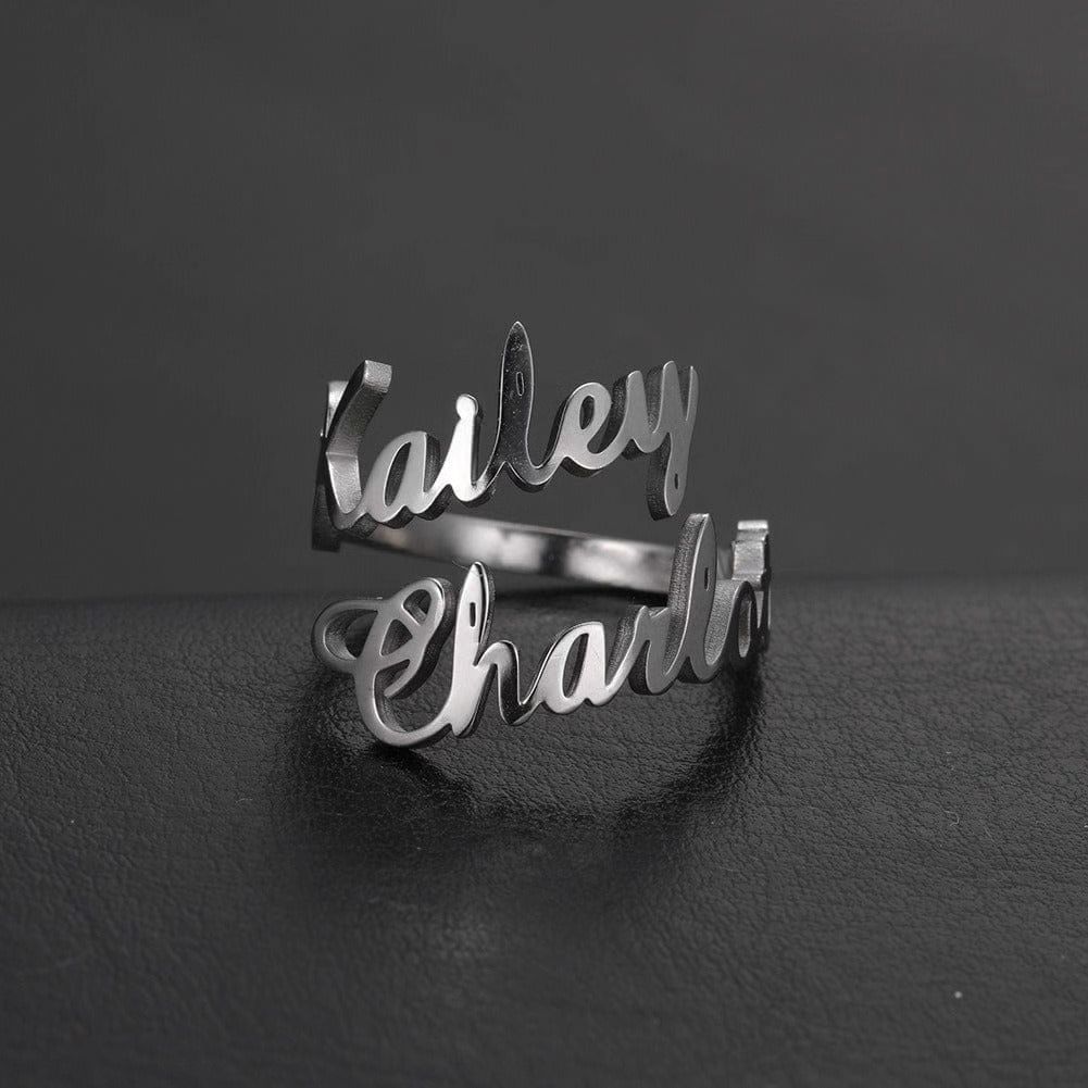 Personalized Two Name Ring – Custom Engraved Couple Jewelry