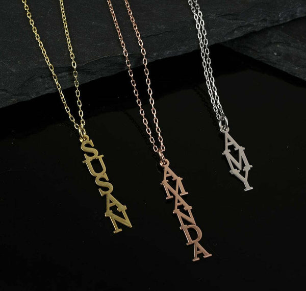 Vertical Line Name Pendant - Personalized Vertical Name Pendant for Engraved Jewelry - KraftedKey