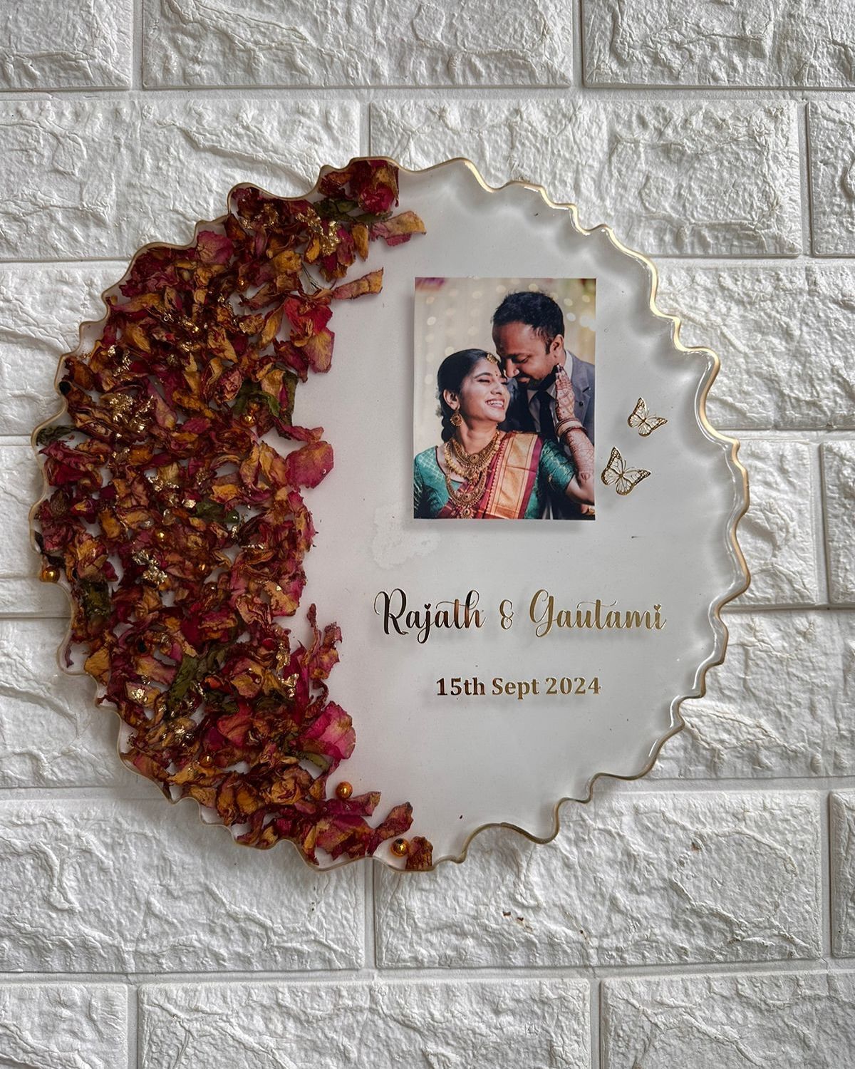 Custom Resin Photo Frame with Real Rose Petals – Personalized Keepsake Gift