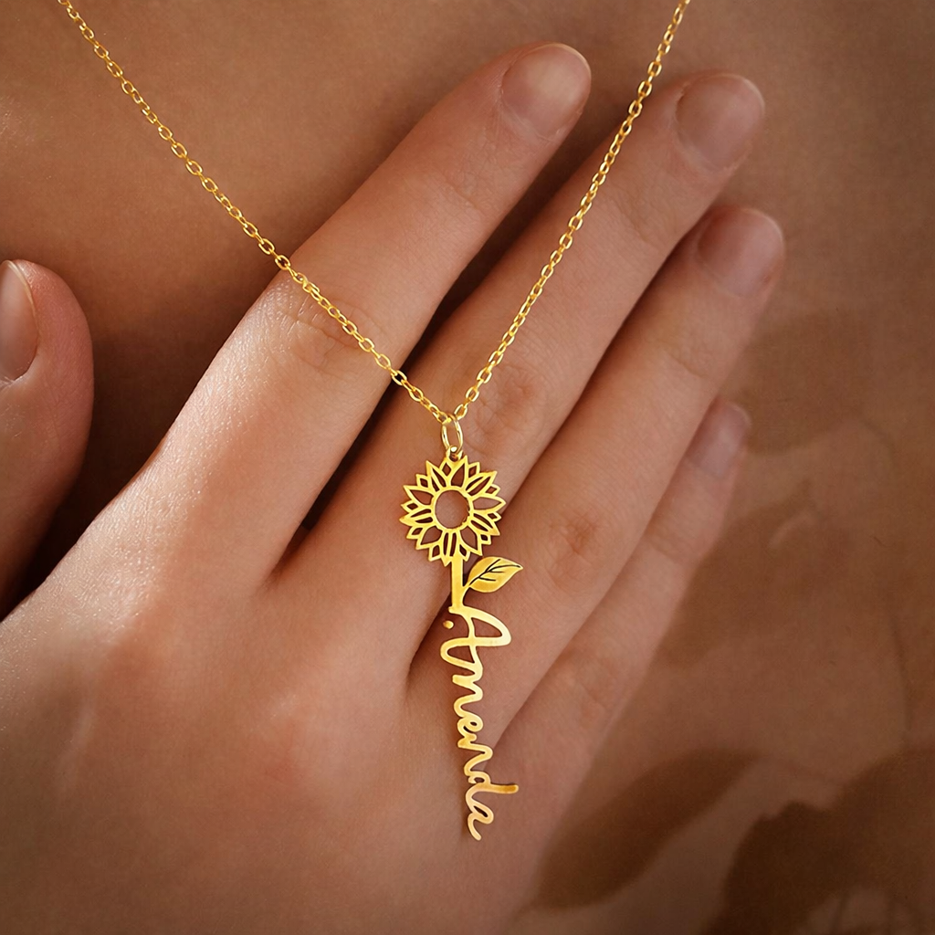 Personalized Sunflower Name Pendant for a Unique Touch