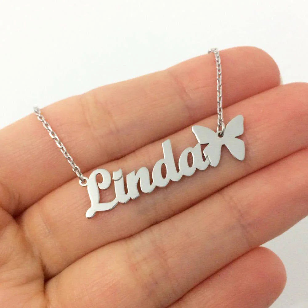 Butterfly Pendant with Name - Personalized Butterfly Pendant Custom Jewelry